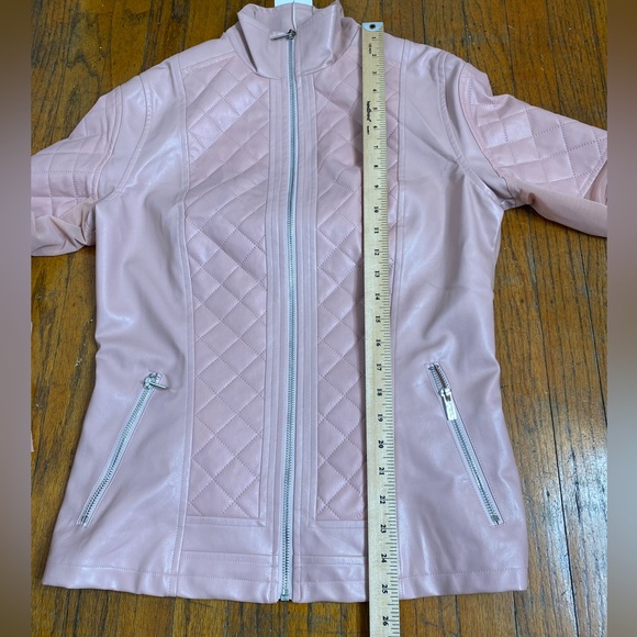 🆕 Buffbunny Faux Leather Moto Quilted Mesh Inset Full Zip Jacket Size M Pink - Picture 12 of 12
